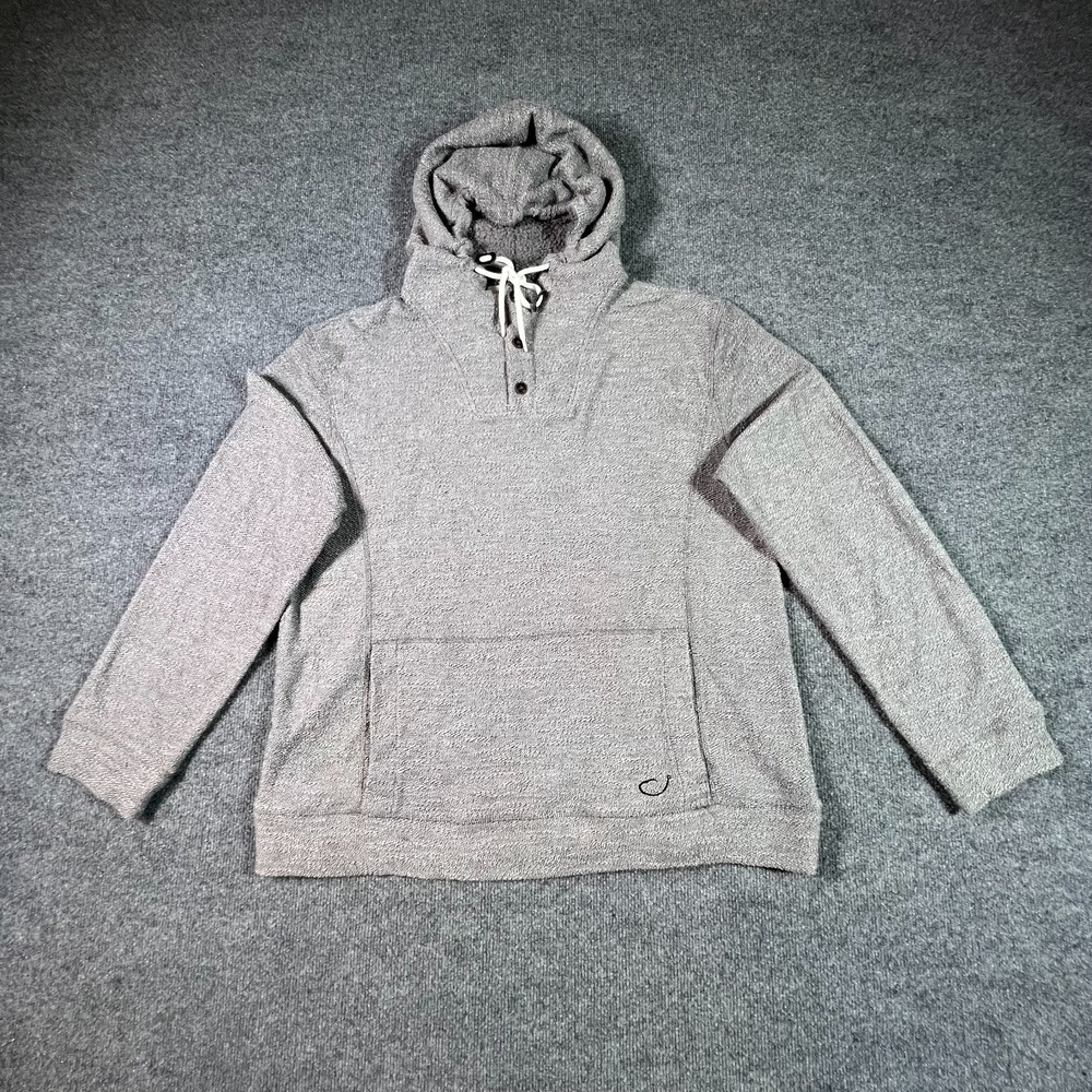 Reel Life Sweater Mens L Gray Knit Hooded Button Pullover Holiday Winter